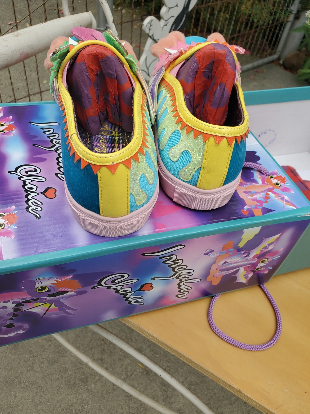 Irregular Choice Colorful Monster Slip-On Flats in Pink, Green & Blue - Picture 4 of 6